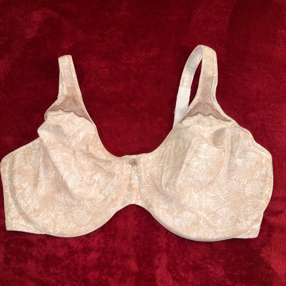BALI Palm Leaf Print Underwire‎ Bra Beige Floral 38DD Full Coverage